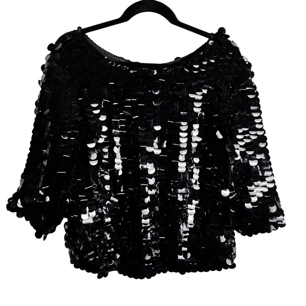 Vintage Black Wool Knit‎ Sequin Top - Sz. M